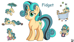 Size: 3840x2160 | Tagged: safe, artist:pirill, imported from derpibooru, oc, oc only, oc:fidget, object pony, original species, pony, unicorn, :p, :t, bathtub, cheek fluff, chest fluff, clothes, cute, eyes closed, falling, female, fidget spinner, floppy ears, fluffy, flying, frown, glowing horn, grin, gritted teeth, levitation, lidded eyes, looking at you, looking up, magic, mare, mismatched socks, on back, pointing, ponified, prone, raised hoof, reference sheet, shirt, shoulder fluff, silly, simple background, smiling, smirk, socks, solo, striped socks, sunglasses, swegway, tailcopter, telekinesis, tongue out, wat, white background, 🅱