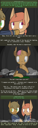 Size: 500x1657 | Tagged: safe, artist:erthilo, imported from derpibooru, oc, oc only, oc:sierra scorch, oc:wanderlust, pony, unicorn, fallout equestria, clothes, cyoa, fallout, female, long ears, male, mare, stablequest, stallion, text, tied up, weapon