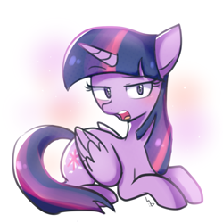 Size: 1000x1000 | Tagged: safe, artist:haden-2375, imported from derpibooru, twilight sparkle, alicorn, pony, female, open mouth, prone, raised eyebrow, simple background, solo, twilight sparkle (alicorn), white background