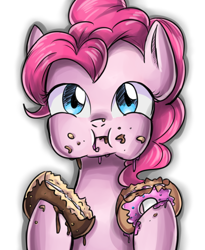 Size: 900x1100 | Tagged: safe, artist:tcn1205, imported from derpibooru, pinkie pie, earth pony, pony, cute, diapinkes, donut, eating, female, food, mare, messy eating, simple background, solo, white background