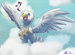 Size: 1280x949 | Tagged: safe, artist:allyclaw, imported from derpibooru, oc, oc only, oc:der, griffon, cloud, solo