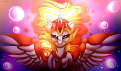 Size: 2574x1515 | Tagged: safe, artist:kurochhi, imported from derpibooru, daybreaker, alicorn, pony, a royal problem, armor, female, mare, solo, spread wings, wings