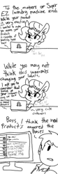 Size: 1280x3840 | Tagged: safe, artist:tjpones, imported from derpibooru, oc, oc only, oc:brownie bun, earth pony, human, pony, horse wife, angry, comic, computer, customer service, dialogue, ear fluff, email, gibberish, grayscale, horse problems, laptop computer, monochrome, no fingers, simple background, typing, white background