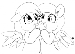 Size: 1280x917 | Tagged: safe, artist:pabbley, imported from derpibooru, derpy hooves, pegasus, pony, 30 minute art challenge, clone, cute, female, food, mare, monochrome, muffin