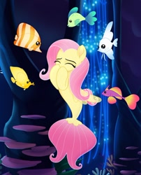 Size: 640x791 | Tagged: safe, imported from derpibooru, fluttershy, angelfish, butterfly fish, fish, pegasus, seapony (g4), tropical fish, my little pony: the movie, cute, dorsal fin, eyes closed, female, fin wings, fins, fish tail, happy, mare, ocean, seaponified, seapony fluttershy, seaquestria, shyabetes, smiling, species swap, tail, underwater, water, wings