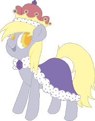 Size: 266x339 | Tagged: safe, artist:archego-art, artist:tilling-tan, imported from derpibooru, derpy hooves, pony, a royal problem, 4chan, cape, clothes, crown, drawthread, female, jewelry, pixel art, queen derpy, regalia, simple background, smiling, solo, transparent background