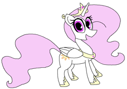 Size: 856x602 | Tagged: artist needed, safe, imported from derpibooru, princess celestia, alicorn, pony, 4chan, crown, drawthread, female, horseshoes, jewelry, peytral, pink-mane celestia, regalia, simple background, smiling, solo, white background