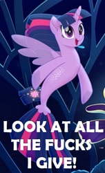 Size: 365x600 | Tagged: safe, imported from derpibooru, twilight sparkle, seapony (g4), my little pony: the movie, female, look at all the fucks i give, meme, seaponified, seapony twilight, solo, species swap, twilight sparkle (alicorn), vulgar