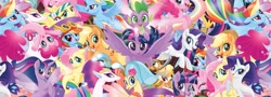 Size: 4096x1474 | Tagged: safe, imported from derpibooru, angel bunny, applejack, boyle, captain celaeno, fluttershy, pinkie pie, princess skystar, queen novo, rainbow dash, rarity, spike, twilight sparkle, alicorn, anthro, earth pony, pegasus, pony, rabbit, seapony (g4), unicorn, my little pony: the movie, absurd resolution, anthro with ponies, cowboy hat, female, hat, looking at you, male, mane seven, mane six, mare, multeity, official, pirate, seaponified, so much pony, species swap, sword, that pony sure does love being a seapony, twilight sparkle (alicorn), wallpaper, weapon