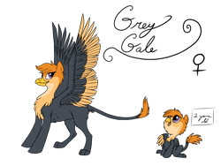 Size: 900x675 | Tagged: safe, artist:pampoke, imported from derpibooru, oc, oc only, oc:grey gale, hybrid, interspecies offspring, magical lesbian spawn, offspring, parent:gabby, parent:scootaloo, parents:gabbyloo, simple background, solo, spread wings, transparent background, wings