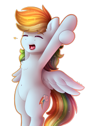 Size: 1400x1900 | Tagged: safe, artist:spirit-dude, imported from derpibooru, rainbow dash, pegasus, pony, armpits, bipedal, cute, dashabetes, eyes closed, female, heart, mare, simple background, solo, stretching, transparent background, yawn