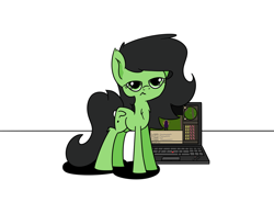 Size: 1500x1101 | Tagged: safe, imported from derpibooru, oc, oc only, oc:filly anon, pony, computer, female, filly, runescape, simple background, solo, unimpressed, white background