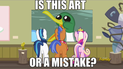 Size: 1563x878 | Tagged: safe, edit, edited screencap, imported from derpibooru, screencap, princess cadance, shining armor, spearhead, duck, pony, unicorn, a flurry of emotions, a thousand nights in a hallway, art or a mistake, butt, exploitable meme, female, image macro, male, mare, meme, plot, rhetorical question, stallion