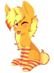 Size: 1140x1539 | Tagged: safe, artist:adostume, imported from derpibooru, oc, oc only, pony, clothes, simple background, socks, solo, striped socks, tongue out, white background