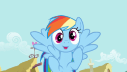 Size: 1200x675 | Tagged: safe, imported from derpibooru, screencap, rainbow dash, pony, a bird in the hoof, derp, female, gif, mare, non-animated gif, solo