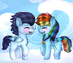 Size: 1024x890 | Tagged: safe, artist:northlights8, imported from derpibooru, rainbow dash, soarin', pony, parental glideance, colt, female, filly, filly rainbow dash, male, shipping, soarindash, straight, younger