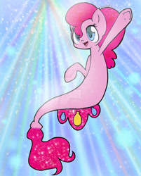 Size: 1024x1274 | Tagged: safe, artist:rainbowshine94, imported from derpibooru, pinkie pie, mermaid, seapony (g4), my little pony: the movie, female, open mouth, raised hoof, seaponified, seapony pinkie pie, smiling, solo, species swap, that pony sure does love being a seapony, watermark