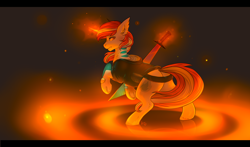 Size: 3400x2000 | Tagged: safe, artist:nightskrill, imported from derpibooru, oc, oc only, pony, unicorn, clothes, commission, female, glowing horn, looking back, magic, mare, rear view, solo, sword, weapon