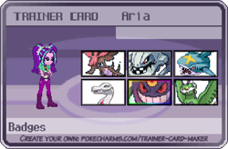 Size: 622x408 | Tagged: safe, artist:botchan-mlp, imported from derpibooru, aria blaze, gengar, pony, steelix, ariabetes, cute, dragalge, pixel art, pokémon, salazzle, sharpedo, tornadus, trainer card