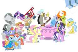 Size: 1093x726 | Tagged: safe, artist:dm29, imported from derpibooru, angel bunny, bow hothoof, chipcutter, discord, doctor fauna, fluttershy, maud pie, pinkie pie, princess flurry heart, rainbow dash, rarity, scootaloo, starlight glimmer, sweetie belle, thorax, trixie, twilight sparkle, whammy, windy whistles, alicorn, changedling, changeling, pony, a flurry of emotions, all bottled up, celestial advice, fluttershy leans in, forever filly, parental glideance, rock solid friendship, anger magic, bottled rage, camera, cinnamon nuts, clothes, cup, equestrian pink heart of courage, food, hat, helmet, hug, jalapeno red velvet omelette cupcakes, king thorax, kite, magic, mining helmet, pizza costume, pizza head, rainbow dash's parents, reformed four, shopping cart, shower cap, simple background, statue, stingbush seed pods, teacup, that pony sure does love kites, that pony sure does love teacups, the meme continues, the story so far of season 7, this isn't even my final form, twilight sparkle (alicorn), uniform, wall of tags, white background, windyhoof, wonderbolts uniform