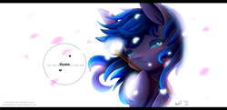 Size: 1487x720 | Tagged: safe, artist:midnightsix3, artist:rakikubit, imported from derpibooru, oc, oc only, oc:nyreen eventide, pony, bow (instrument), collaboration, petals, simple background, solo, violin bow, white background