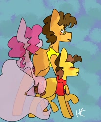 Size: 1000x1207 | Tagged: safe, artist:healingstreet, imported from derpibooru, cheese sandwich, pinkie pie, oc, oc:chocolate cheesecake, earth pony, gem pony, ghost, ghost pony, hybrid, pony, undead, kindverse, canon ship, cheesepie, clothes, crossover, female, gem, gem (race), gemsona, greg universe, gregrose, heartwarming in hindsight, implied death, male, offspring, parent:cheese sandwich, parent:pinkie pie, parents:cheesepie, quartz, rose quartz (gemstone), rose quartz (steven universe), shipping, steven quartz universe, steven universe, straight