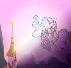 Size: 900x860 | Tagged: safe, artist:healingstreet, imported from derpibooru, princess celestia, oc, oc:velvet shade, alicorn, pony, kindverse, alicorn oc, crossover, female, looking at each other, male, mother and son, offspring, parent:good king sombra, parent:king sombra, parent:princess celestia, parents:celestibra, the lion king