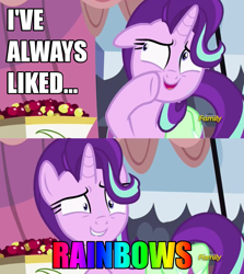 Size: 915x1024 | Tagged: safe, edit, edited screencap, imported from derpibooru, screencap, starlight glimmer, pony, unicorn, rock solid friendship, exploitable meme, image macro, meme, rainbow, rocko's modern life, starlight's confessions