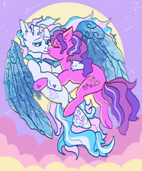 Size: 750x900 | Tagged: safe, artist:sun-shimmer, imported from derpibooru, skywishes, star catcher, pony, female, g3, g3betes, kissing, lesbian, shipping, skycatcher