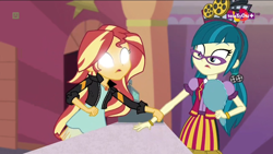 Size: 1600x900 | Tagged: safe, imported from derpibooru, screencap, juniper montage, sunset shimmer, equestria girls, mirror magic, spoiler:eqg specials, element of empathy, empathy, geode of empathy, glowing eyes, magical geodes, mirror, sunset sees things, teletoon, white eyes