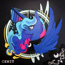 Size: 3288x3288 | Tagged: safe, artist:cenit-v, artist:jiuweidehuli, imported from derpibooru, princess luna, pony, craft, female, papercraft, solo, spread wings, traditional art, wings