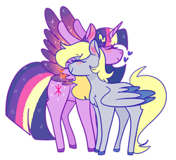 Size: 1280x1164 | Tagged: safe, artist:cubbybatdoodles, imported from derpibooru, derpy hooves, twilight sparkle, alicorn, pony, blushing, colored wings, duo, duo female, eyes closed, female, heart, lesbian, neck hug, shipping, simple background, spread wings, transparent background, twerpy, twilight sparkle (alicorn), wings