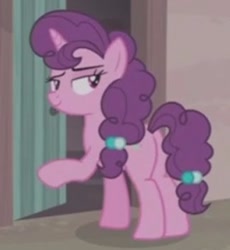 Size: 325x354 | Tagged: safe, imported from derpibooru, screencap, sugar belle, pony, hard to say anything, butt, cropped, female, lidded eyes, mare, plot, solo