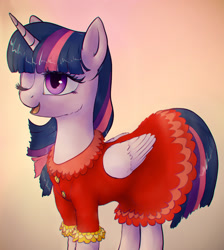 Size: 1327x1481 | Tagged: safe, artist:plotcore, imported from derpibooru, twilight sparkle, alicorn, pony, /mlp/, clothes, cute, drawthread, dress, female, one eye closed, solo, too poofy, twilight sparkle (alicorn), wink