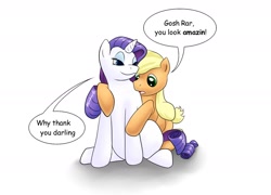Size: 1612x1158 | Tagged: safe, artist:hunnter, imported from derpibooru, applejack, rarity, earth pony, pony, unicorn, female, lesbian, mare, rarijack, shipping