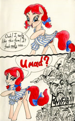 Size: 1197x1920 | Tagged: safe, artist:invalid-david, imported from derpibooru, pony, clothes, comic, meme, ponified, rage face, traditional art, vulgar, watercolor painting, wendy's