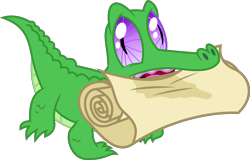 Size: 10024x6400 | Tagged: safe, artist:parclytaxel, imported from derpibooru, gummy, the one where pinkie pie knows, .svg available, absurd resolution, chewing, eating, male, nom, parchment, scroll, simple background, solo, transparent background, vector