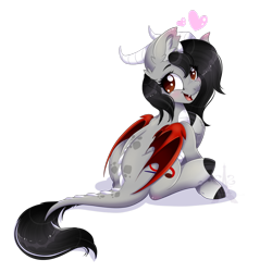 Size: 1024x1024 | Tagged: safe, artist:pvrii, artist:silent-shadow-wolf, imported from derpibooru, oc, oc only, oc:scarlet spectrum, dracony, dragon, hybrid, pony, art trade, female, mare, open mouth, simple background, sitting, solo, transparent background