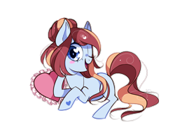 Size: 1000x753 | Tagged: safe, artist:ipun, imported from derpibooru, oc, oc only, oc:gabby, earth pony, pony, blushing, female, heart eyes, looking at you, mare, one eye closed, open mouth, prone, simple background, solo, transparent background, wingding eyes, wink