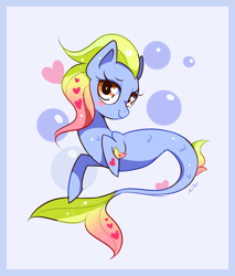 Size: 1000x1171 | Tagged: safe, artist:ipun, imported from derpibooru, oc, oc only, oc:bubbles, merpony, pony, female, heart eyes, solo, wingding eyes