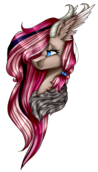 Size: 845x1476 | Tagged: safe, artist:symphstudio, artist:xxmissteaxx, imported from derpibooru, oc, oc only, oc:mirach, draconequus, pony, bust, female, portrait, simple background, solo, transparent background