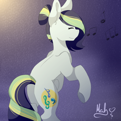 Size: 3000x3000 | Tagged: safe, artist:mah521, imported from derpibooru, oc, oc only, oc:opal orchestra, earth pony, pony, eyes closed, female, high res, magical lesbian spawn, mare, offspring, parent:coloratura, parent:marble pie, parents:colormarble, rearing, singing, solo