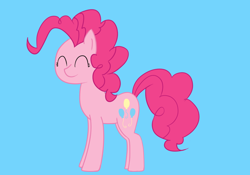 Size: 1000x700 | Tagged: safe, artist:greseres, imported from derpibooru, pinkie pie, pony, blue background, eyes closed, female, simple background, smiling, solo