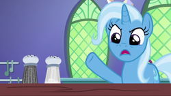 Size: 1280x720 | Tagged: safe, imported from derpibooru, screencap, trixie, pony, all bottled up, female, mare, pepper shaker, salt shaker, solo