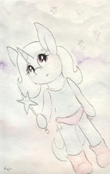 Size: 683x1082 | Tagged: safe, artist:slightlyshade, imported from derpibooru, trixie, pony, unicorn, boots, clothes, female, mare, panties, purple underwear, shirt, solo, traditional art, underwear, wand