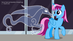 Size: 11200x6400 | Tagged: safe, artist:parclytaxel, imported from derpibooru, oc, oc only, oc:parcly taxel, oc:spindle, alicorn, pony, windigo, ain't never had friends like us, albumin flask, .svg available, absurd resolution, alicorn oc, boop, female, hong kong, horn ring, looking back, mare, mtr, noseboop, open mouth, parcly in hong kong, parcly's travel covers, smiling, vector, windigo oc