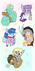 Size: 1024x2048 | Tagged: safe, artist:loryska, imported from derpibooru, derpy hooves, discord, doctor whooves, fluttershy, maud pie, party favor, pinkie pie, rarity, time turner, trenderhoof, zephyr breeze, pony, blushing, discoshy, doctorderpy, female, gay, hug, kissing, lesbian, male, neck nuzzle, nuzzling, partypie, rarimaud, shipping, ships ahoy, straight, trenderbreeze, wing hands, winghug, wings