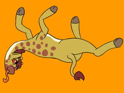 Size: 800x600 | Tagged: safe, artist:flutter3825, imported from derpibooru, clementine, giraffe, fluttershy leans in, female, giraffes doing giraffe things, orange background, simple background, solo, tongue out