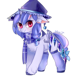 Size: 2362x2362 | Tagged: safe, artist:nitrogenowo, imported from derpibooru, oc, oc only, oc:cellardoor, pony, unicorn, clothes, colored pupils, cute, female, floppy ears, hat, mare, simple background, solo, white background, witch, witch hat