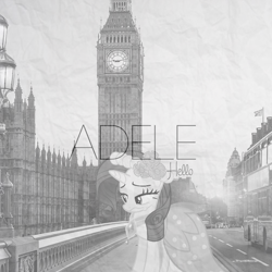 Size: 800x800 | Tagged: safe, artist:alexpony, artist:penguinsn1fan, imported from derpibooru, pony, adele, big ben, clothes, cover, dress, elizabeth tower, london, monochrome, parody, solo, westminster